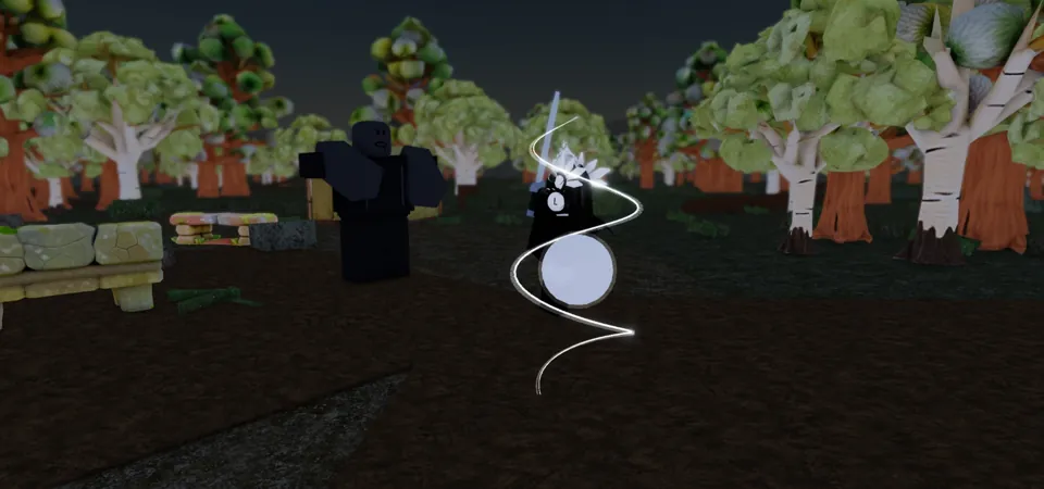 A glowing soul circles a player in the forest at dusk in Zombie Incremental